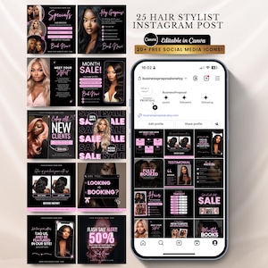Haar Stylist Instagram Post Vorlagen Pink, Branding Kit, Buchungsflyer, Social Media Vorlage, Canva bearbeitbar, Lash Nail Braid Kosmetikerin