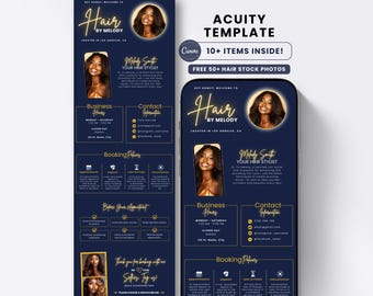Hair Acuity Website Template Dark Blue Acuity Scheduling Hair Stylist Booking Site with Review Acuity Template Braids Wig Install Canva DIY