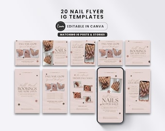 Fall Booking Flyer Nail Template Brown New Client Open Books Fall Season Canva Editable Instagram Cream Luxury Story Reels Post Acuity Site