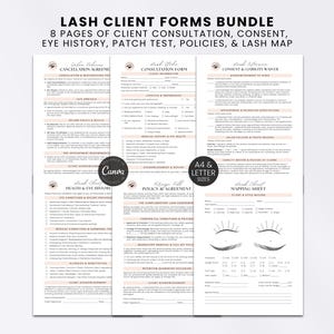 Lash Record Forms Client Consent Template Editable Lash Extension Printable Lash Mapping Styles Guide Patch Test Consent Waiver Agreement