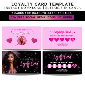 Szablon karty lojalnościowej Acuity Scheduling Pink, wizytówka salonu kosmetycznego, stylista fryzur Lash Nail Braid Tech Esthetician, Canva Editable