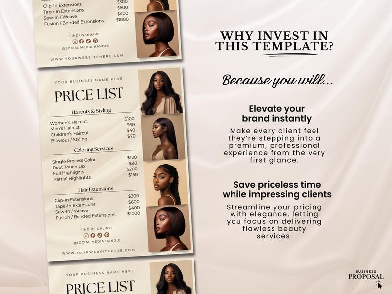 Editable Pricelist Template Flyer Special Deals Beauty Salon Pricelist Menu Flyer for Hair Wig Braids Extension Nail Lash Esthetician Luxury image 5