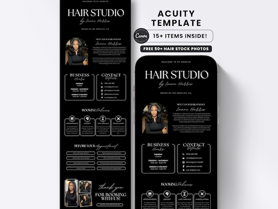 Black Hair Stylist Acuity Template Booking Luxury Website Square Banner Hair Tech Instagram Post Flyer Braider Tech Extensions Wig Flyer DIY