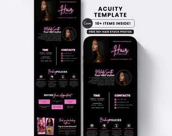 Hair Acuity Scheduling Template Pink Hair Stylist Booking Acuity Site Canva Braid Tech Scheduling Template Acuity Wig Install Schedule Site