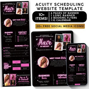 Acuity-planningssjabloon kapper, roze Acuity-sjabloon, Hair Lash Tech-website, flyer voor boekingssite, brandingkit, Canva bewerkbaar 0422