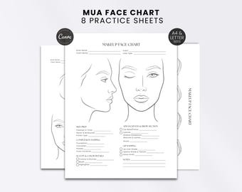 Blank Face Template Makeup Chart Practice Sheet Printable MUA Beauty Salon Form Face Shape Guide Eye Swatches Planner Worksheet for Artist