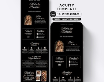 Nail Acuity Scheduling Booking Website Canva Editable Flyer Template Black Gold Luxury Stylist Square Banner Simple Business Branding Kit