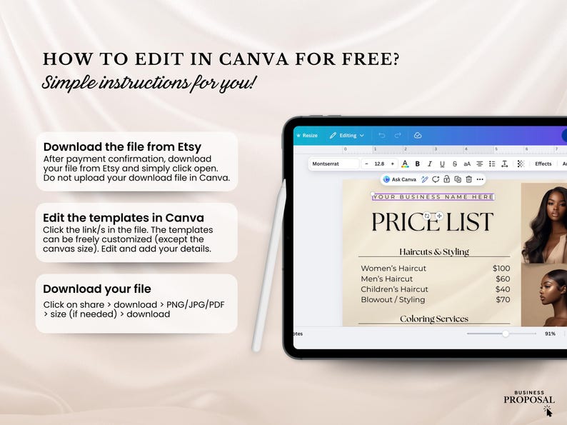 Editable Pricelist Template Flyer Special Deals Beauty Salon Pricelist Menu Flyer for Hair Wig Braids Extension Nail Lash Esthetician Luxury image 8