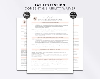 Lash Extension Consent and Liability Waiver Client Form Editable Lash Tech Business Printable Document Cream Stylist Luxury Acuity Templates
