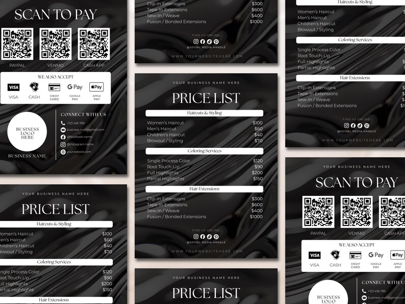 Editable Pricelist Template, QR Payment Sign Scan to Pay for Hair Lash ...
