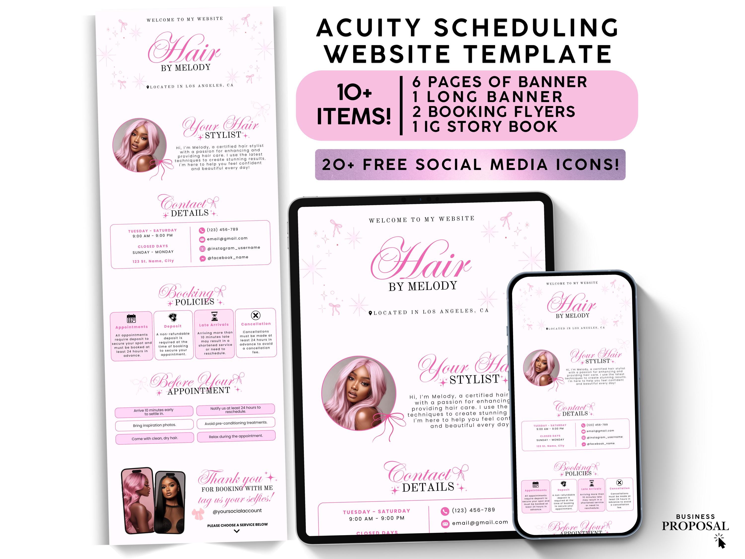 Acuity Scheduling Template Hair Stylist Acuity Template Branding Kit Hair Website Booking Flyer Landing Page Coquette Theme Booking Site