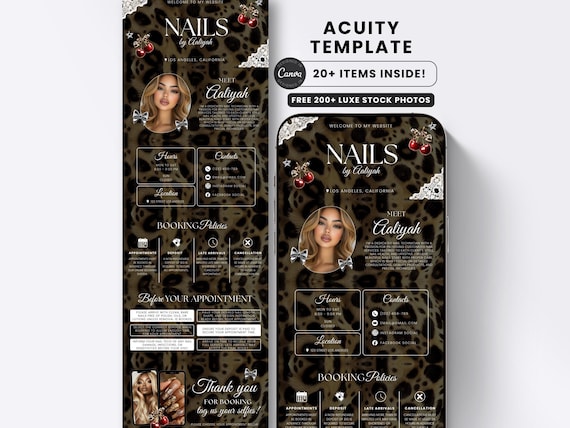 Nail Acuity Scheduling Leopard Template Nail Tech Acuity Template Luxury Website Nail Acuity Canva Booking Site Wig Braid Hair Lash Tech MUA