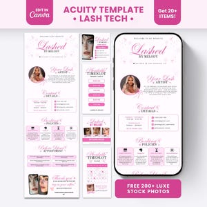 Plantilla de programación de Acuity, sitio de reservas de Acuity para técnicos de pestañas, plantilla de Canva, kit de marca, sitio web de Hair Lash Tech, tema Coquette, sitio web de Acuity
