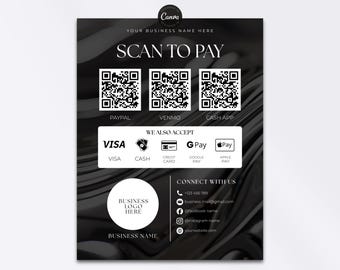 QR-betalingsbord Bewerkbaar scan-to-Pay-tekensjabloon voor haarwimper Nagel Schoonheidsspecialiste Vlechten Pruik Kapper, Zelle Venmo Betalingsmethode QR-codebord