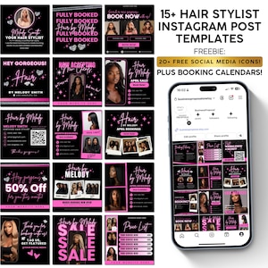 Hair Stylist Instagram Post Acuity Scheduling Template Pink Booking Flyer Branding Kit Lash Nail Tech Esthetician Canva Website Editable