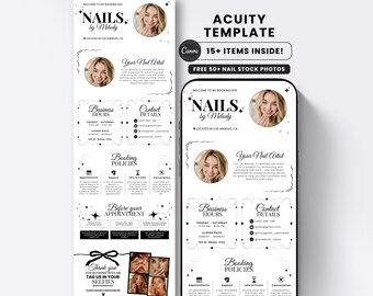 White Nail Tech Acuity Scheduling Booking Website Luxury Square Banner Editable Instagram Flyer Templates Social Media Post Coquette Black