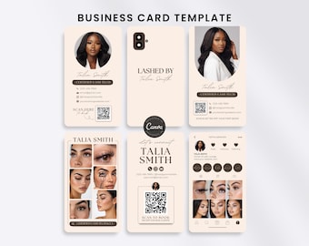 Business Card Template Lash Tech Cream Luxury Printable Modern Premade Brows Stylist Instagram Card Beige for  Esthetician with IG QR Code