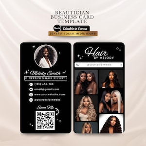 Instagram Business Card Template, Hair Stylist Editable Card Template, QR Code Business Card, Black Canva Template, Lash Nail Braid Tech DIY