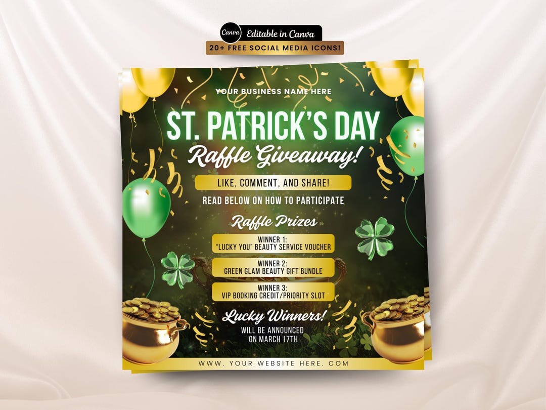 St Patrick's Day Raffle Giveaway Flyer March Bookings Raffle Flyer ...