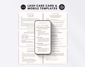 Lash Extensions Guide Aftercare Card Template Canva Editable Retention and Refill Policy Printable Liability and Waiver Card Cream Luxury
