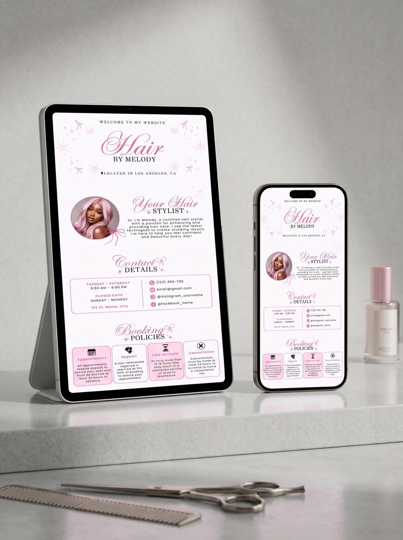 Acuity Scheduling Template Hair Stylist Acuity Template Branding Kit Hair Website Booking Flyer Landing Page Coquette Theme Booking Site image 15