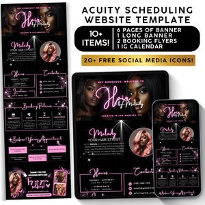 Modelo de agendamento de acuidade para cabeleireiro, modelo de acuidade rosa, site de reservas, kit de marca, folheto de reservas, página do site de cabelo Nail Lash Tech