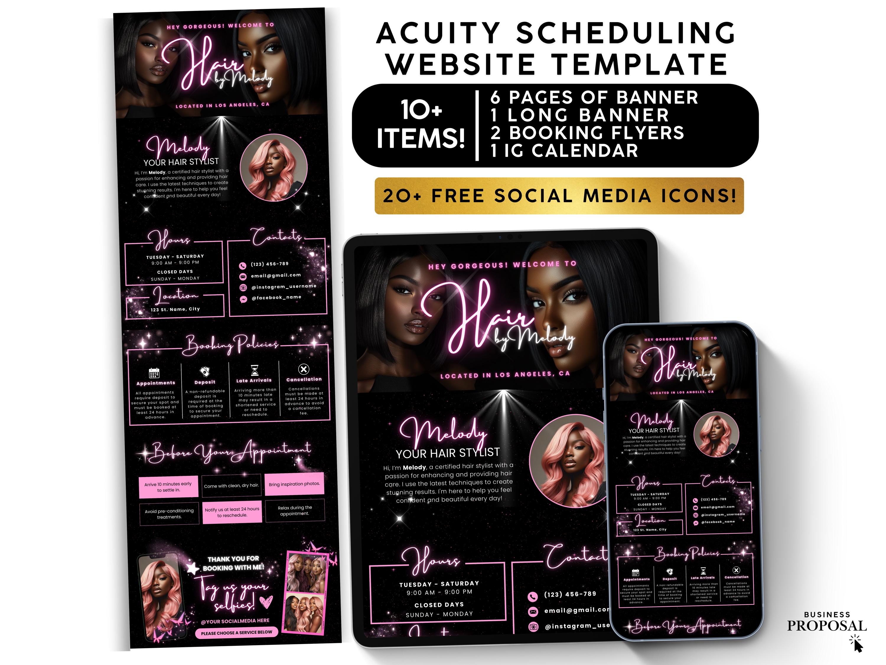 Acuity Scheduling Template Hair Stylist, Pink Acuity Template, Booking Site, Branding Kit, Booking Flyer, Nail Lash Tech Hair Website Page