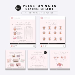 Press On Nails Sizing Kit Instagram Post Bundle Messtabelle Benutzerdefinierte künstliche Nägel Sizing Guide Canva bearbeitbare Vorlage DIY