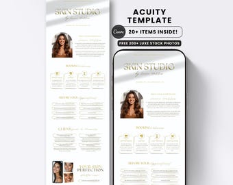 Gold Acuity Scheduling Esthetics Website White Luxury Booking Banner with FAQ Medspa Canva Branding Kit Skincare Instagram Post DIY Template