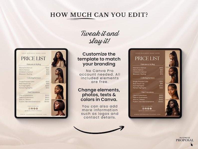 Editable Pricelist Template Flyer Special Deals Beauty Salon Pricelist Menu Flyer for Hair Wig Braids Extension Nail Lash Esthetician Luxury image 2