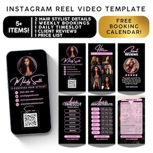 Hair Stylist Instagram Story Booking Flyer Reels Acuity Scheduling Template Pink Branding Kit Lash Nail Tech Esthetician Website No Pro DIY