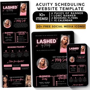 Acuity Scheduling Template Lash Tech, Pink Lash Website, Branding Kit, Booking Site, Booking Flyer, Canva Template, Nail Braid Esthetician