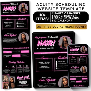 Acuity Scheduling Template Hair Stylist, Pink Black Acuity Template, Branding Kit, Booking Flyer, Hair Lash Website, Nail Braid Tech Wig