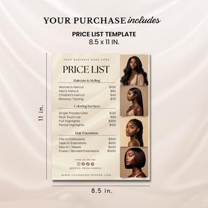 Editable Pricelist Template Flyer Special Deals Beauty Salon Pricelist Menu Flyer for Hair Wig Braids Extension Nail Lash Esthetician Luxury image 3