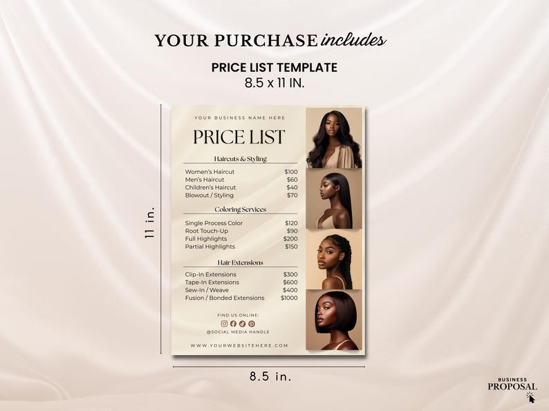 Editable Pricelist Template Flyer Special Deals Beauty Salon Pricelist Menu Flyer for Hair Wig Braids Extension Nail Lash Esthetician Luxury image 3