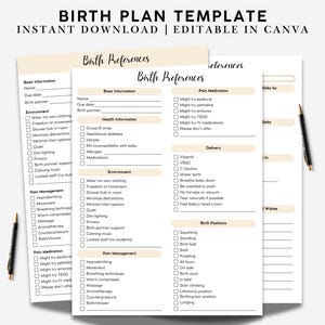 Birth Plan Template Pregnancy Planner Editable Printable Birthing New Mom Birth Preference First Time Mom Gift Doula Labor and Delivery