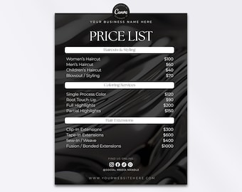 Bewerkbare prijslijstsjabloon Flyer Speciale aanbiedingen Prijslijst schoonheidssalon Menufolder voor haar Pruik Vlechten Verlenging Nagelwimper Schoonheidsspecialiste luxe