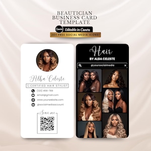 Szablon wizytówki na Instagramie Acuity Scheduling, kod QR dla stylisty fryzur, zestaw do brandingu wizytówek, rzęs, paznokci, technika, kosmetyczka