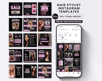 Hair Stylist Instagram Post Templates Pink, Branding Kit, Booking Flyer, Social Media Template, Canva Editable, Lash Nail Braid Esthetician