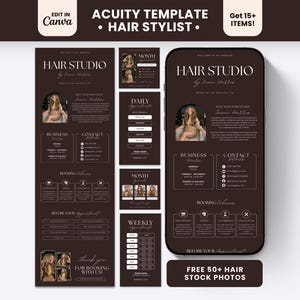 Brown Hair Acuity Booking Template Luxury Modern Acuity Website Squarespace Banner Landing Page with IG Post for Stylist Braider Wig Install