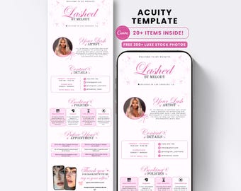 Plantilla de programación Acuity Lash Tech Sitio de reservas Acuity Plantilla Canva Kit de marca Sitio web de tecnología de pestañas para cabello Tema Coquette Sitio web de Acuity