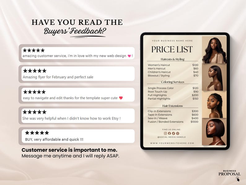 Editable Pricelist Template Flyer Special Deals Beauty Salon Pricelist Menu Flyer for Hair Wig Braids Extension Nail Lash Esthetician Luxury image 6