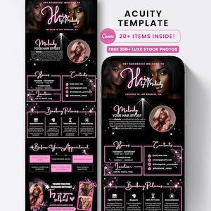 Acuity Scheduling Template Hair Stylist, Pink Acuity Template, Buchungsseite, Branding Kit, Buchungsflyer, Nail Lash Tech Hair Website Page