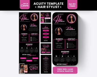 Plantilla de programación Acuity para estilistas, plantilla Acuity rosa, sitio web de esteticistas, folleto de reservas, sitio web de peluquería y pestañas, técnico de pestañas, uñas y trenzas.