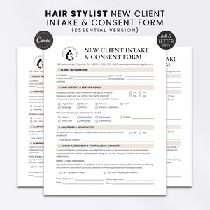 Hair Stylist New Client Intake and Consent Form Hair Tech Canva Editable Salon Document Printable A4 Letter Size Simple Minimalist Luxury