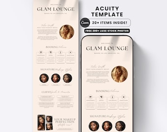 Makeup Artist Acuity Scheduling Booking Website Template with FAQ Square Banner Luxury Cream Brown MUA Branding Kit Instagram Booking Flyer