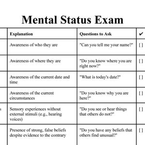 Mental Status Exam Spickzettel - Pflegeleitfaden Psychiatrie