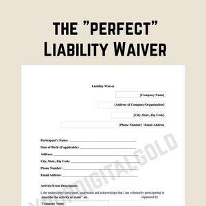 Editable Liability Waiver, Business Release of Liability Template, Liability Release, Waiver Form, Word Template, Editable Template