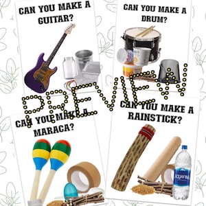 Sinfonía de creadores: instrumentos reciclados y naturales, carteles de estaciones