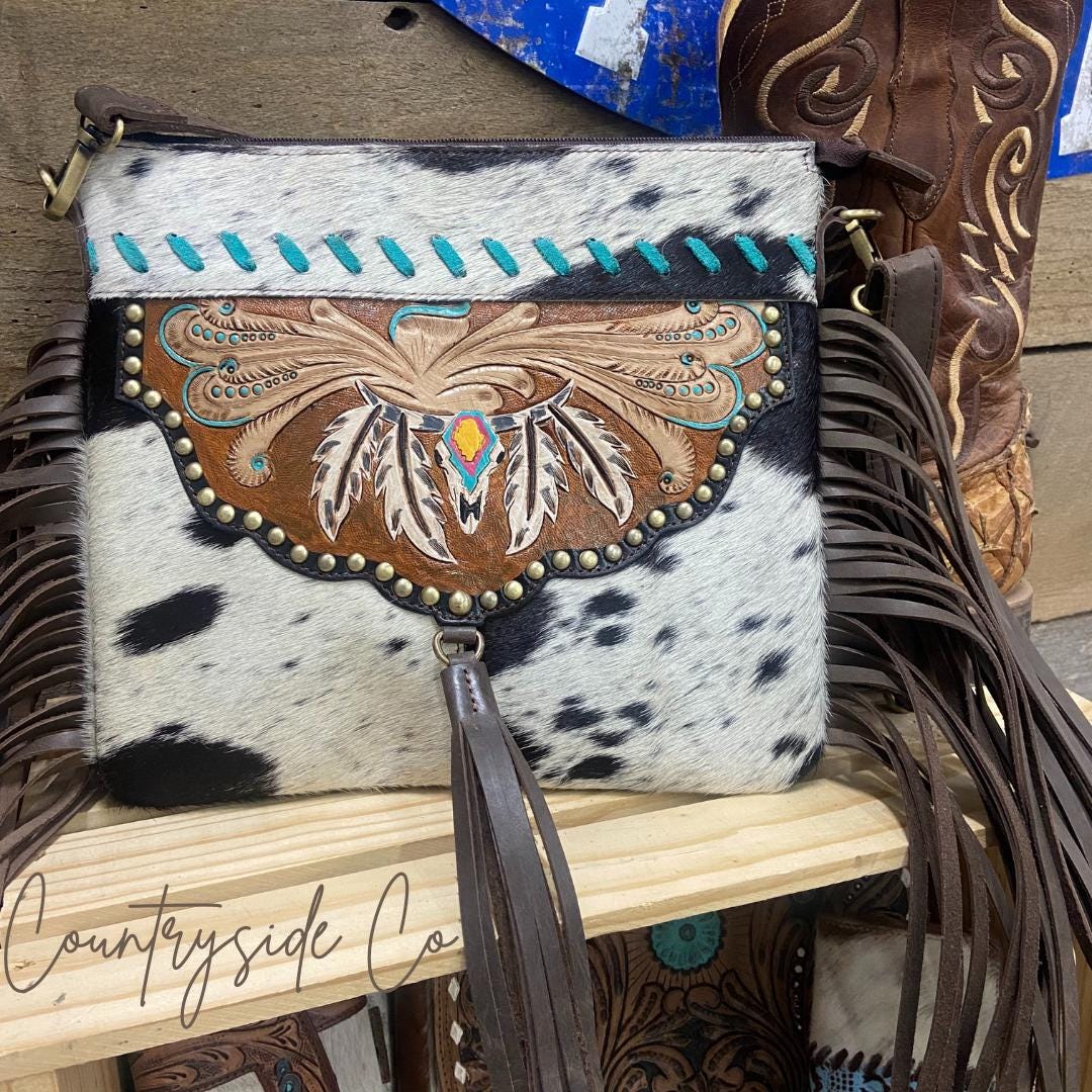Stockdale Checkered Cowhide Fringe Purse main image 1
